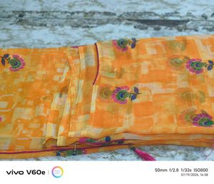 Vibrant Orange Floral Print Saree