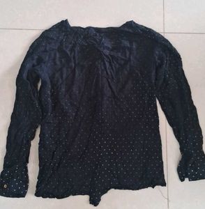 Chic Black Long Sleeve Top with Polka Dots