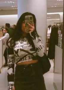 Graphic Print Long Sleeve Crop Top