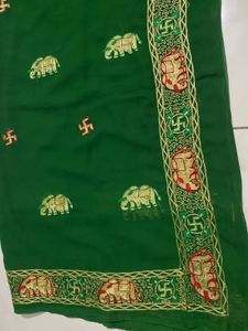 Emerald Green Embroidered Saree