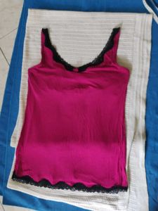 Pink Camisole with Black Lace Trim