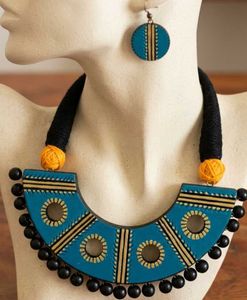 Boho Blue Terracotta Necklace &amp; Earrings Set