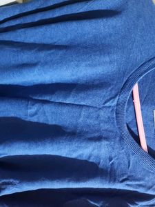 Blue Cotton Crew Neck Sweater