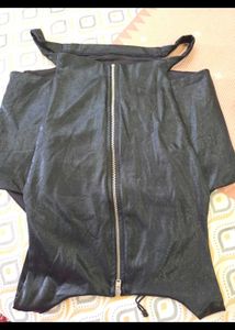 Black Faux Leather Wrap Top