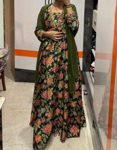 Silk Floral Anarkali Suit with Dupatta