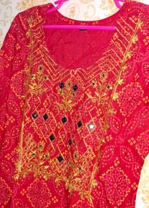 Red Embroidered Kurta