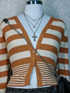 Striped Button-Up Cardigan