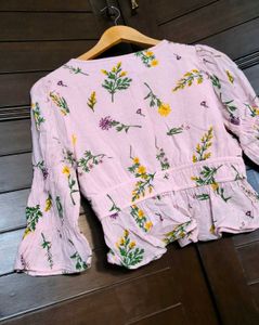 Only Brand Women Pink Floral Elastic Peplum Top