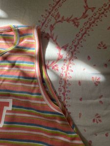 Striped Tank Top with "Newest" Graphic