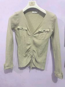 Ribbed Ruched V-Neck Top
