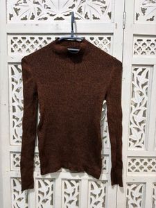 🌸 Imported Brown Ribbed Mock Neck Sweater A