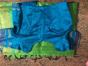 Green Cotton Saree with Striped Border