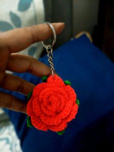 Handmade Crochet Rose Keychain