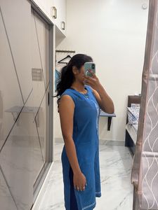 Blue Kurti with Feather Design
