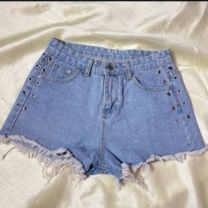 Light Wash Denim Shorts with Grommet