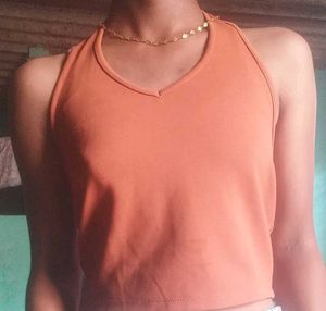 Orange Halter Neck Crop Top
