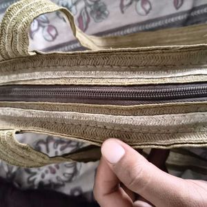 Striped Straw Tote Bag