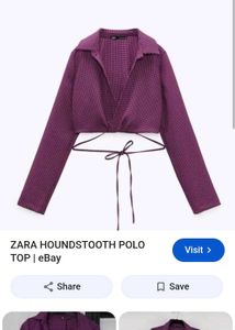 Zara Purple Gingham Tie-Front Crop Top