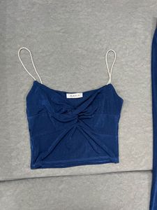 Blue Crop Top and Flare Pants Set