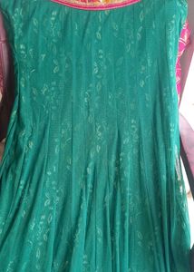 Elegant Emerald Green Saree with Floral Blouse