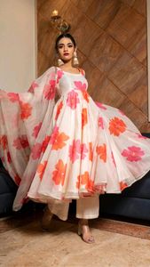 party wear Gown with duptta Pant sett bl