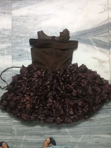 Girl's Brown Floral Party Dress