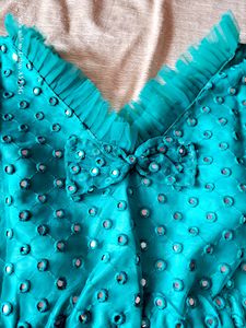 Full Flared Mirror Work Short Dress/kurti