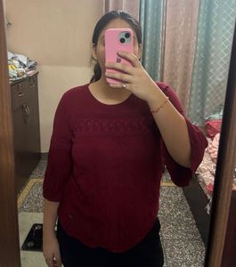 Lee Cooper Maroon Bell Sleeve Top