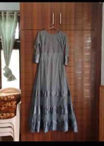 Elegant Long Sleeve Grey Gown