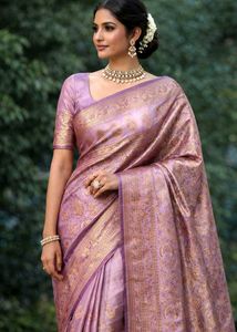 🌷Elegant Lavender Silk Saree With Blouse🌷