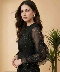 Elegant Black Swiss Dot Dress