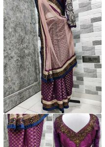 Elegant Purple Brocade Saree with Embellished Blou