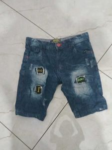 Distressed Denim Shorts with Patches