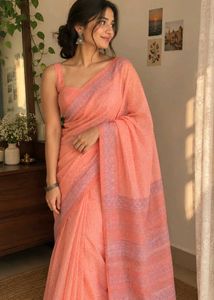 Elegant Peach Printed Saree