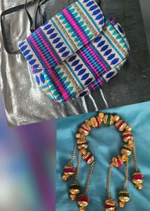 combo Boho Woven sling Bag with bangle