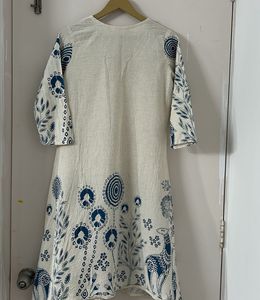 Cream Kurta with Blue Folk Print