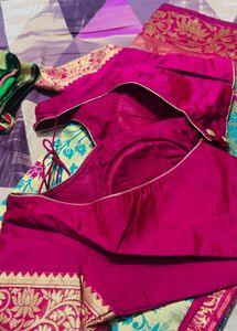 Pink Green Silk Saree-Blouse