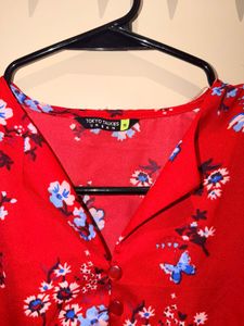 Red Floral Print Button-Up top