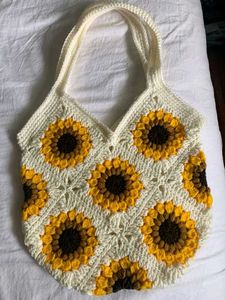 Crocheted Sunflower Tote Bag
