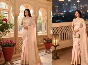 Elegant Pink Saree with stiched Blouse