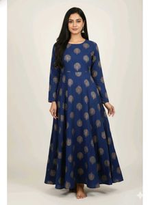Elegant Blue Printed Ethnic short gown