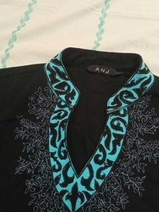 Stylish Black Kurta with Blue Embroidery