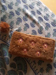 Faux Fur Clutch with Pom Keycha