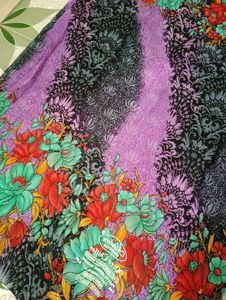 "Purple" Printed Saree With Unstitched Blouse