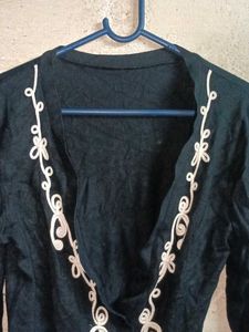 Black Cardigan with White Embroidery