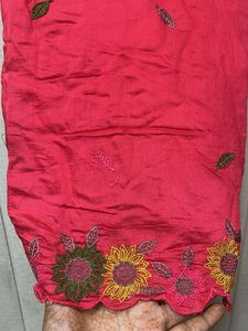 Red Embroidered Dupatta with cutwork