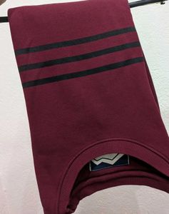 Maroon Crew Neck Sweatshirt with Black Stripes