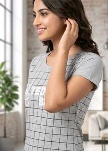 Cute "Teddy Bear" Grid Print Casual Cotton Tee