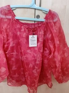 Chic Pink Heart Print Sheer Top