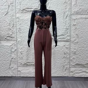 Chocolate Brown Floral Embroidered Jumpsuit 🤎